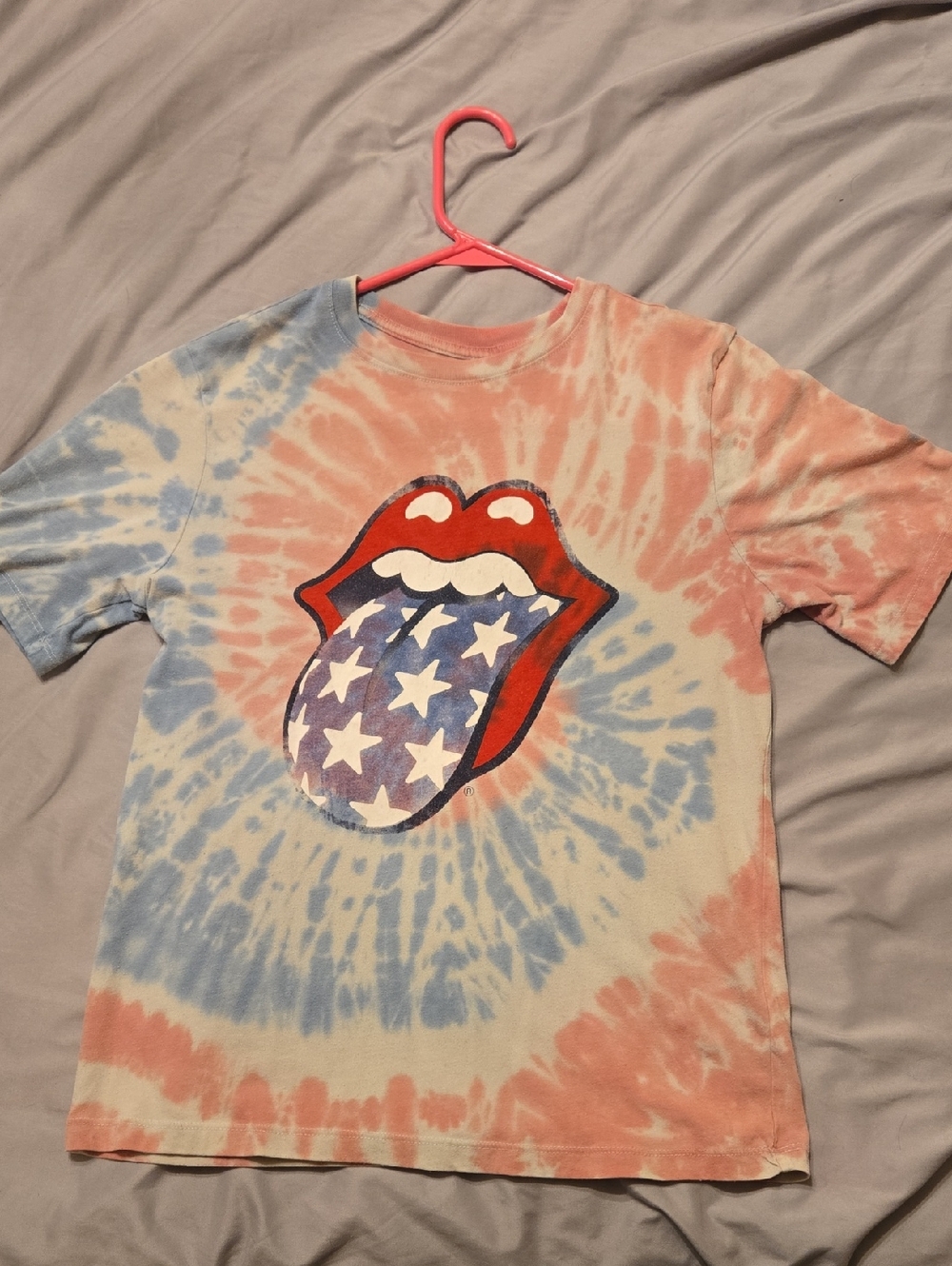 the Rolling Stones Kids Tie-Dye Logo Tee - Red, Blue, White